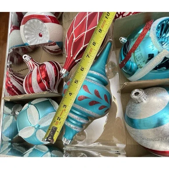 Martha Stewart Living Jumbo 8pc Ornament Set Blue Red Silver Glitter Christmas - Picture 12 of 14